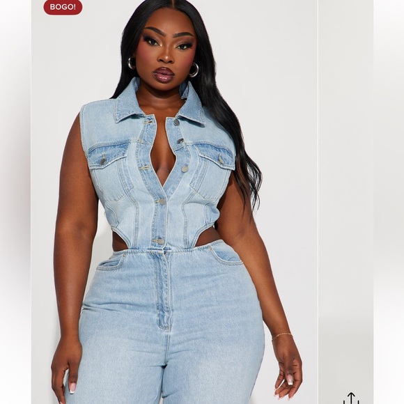 Fashion Nova Baylin Cutout Denim Jumpsuit – Size L – NWT - Picture 10 of 13